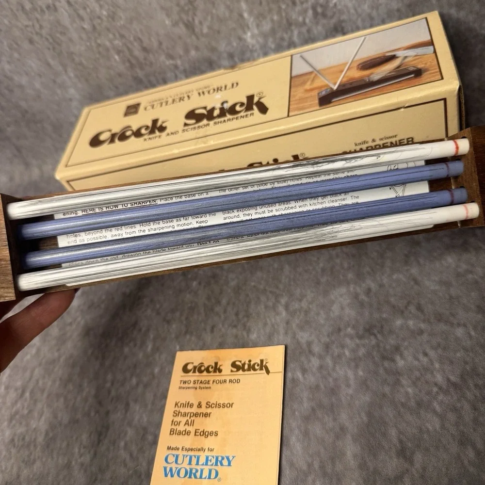 Vintage Cutlery World Crock Stick Knife & Scissor Sharpener 2 Stage 4 Rods